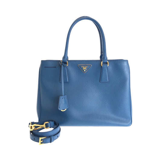 PRADA Tote Bag leather Blue GoldMetal Tote Bag Shoulder Bag Handbag 2way Safiano Galleria TriangleWith logo Women Used Authentic