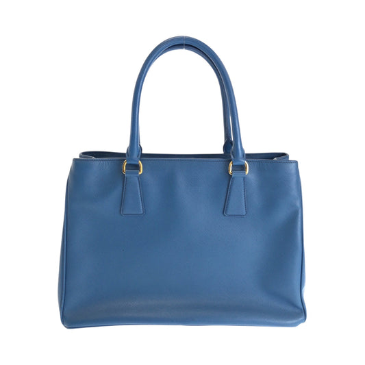 PRADA Tote Bag leather Blue GoldMetal Tote Bag Shoulder Bag Handbag 2way Safiano Galleria TriangleWith logo Women Used Authentic