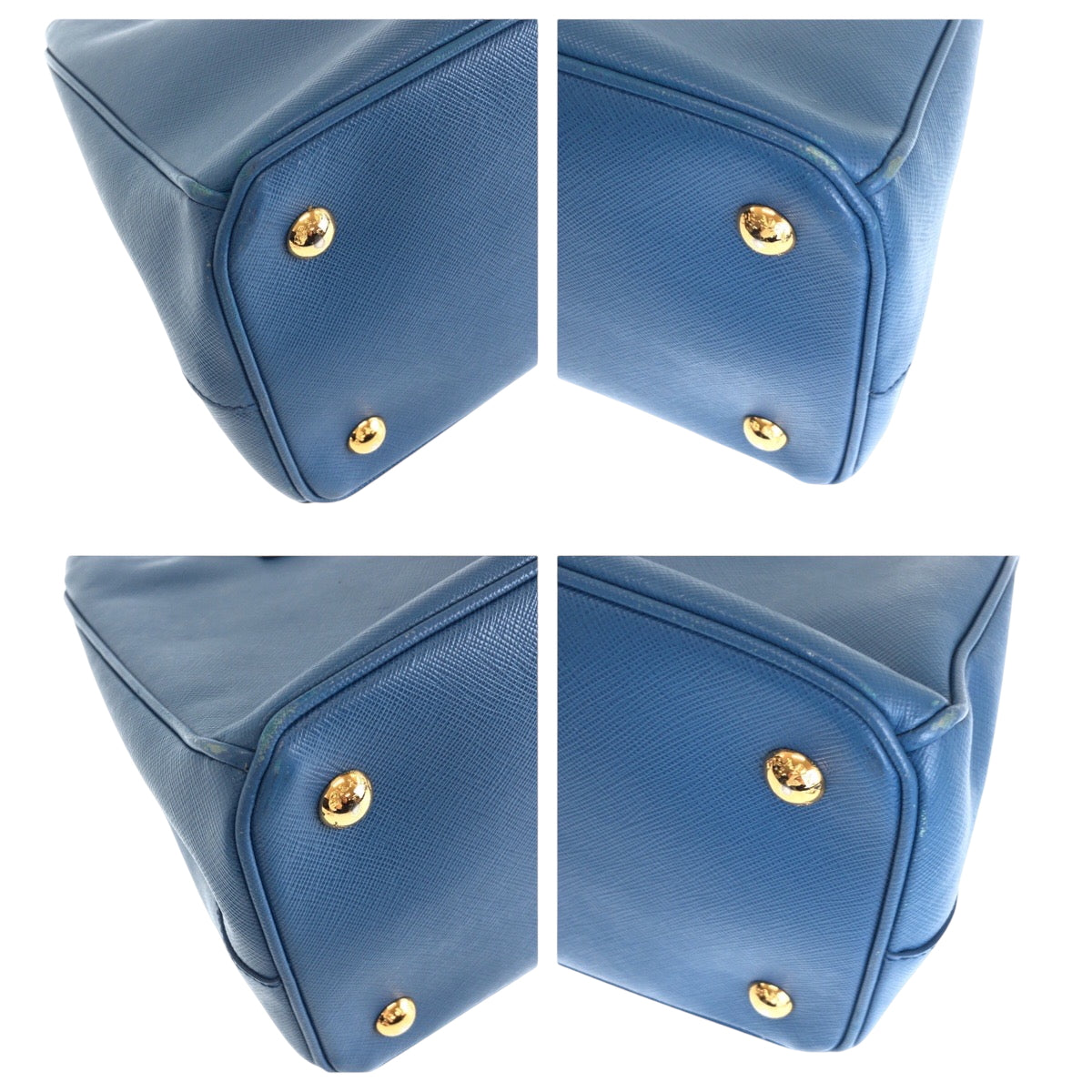 PRADA Tote Bag leather Blue GoldMetal Tote Bag Shoulder Bag Handbag 2way Safiano Galleria TriangleWith logo Women Used Authentic