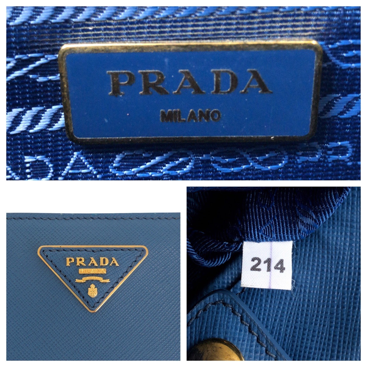 PRADA Tote Bag leather Blue GoldMetal Tote Bag Shoulder Bag Handbag 2way Safiano Galleria TriangleWith logo Women Used Authentic