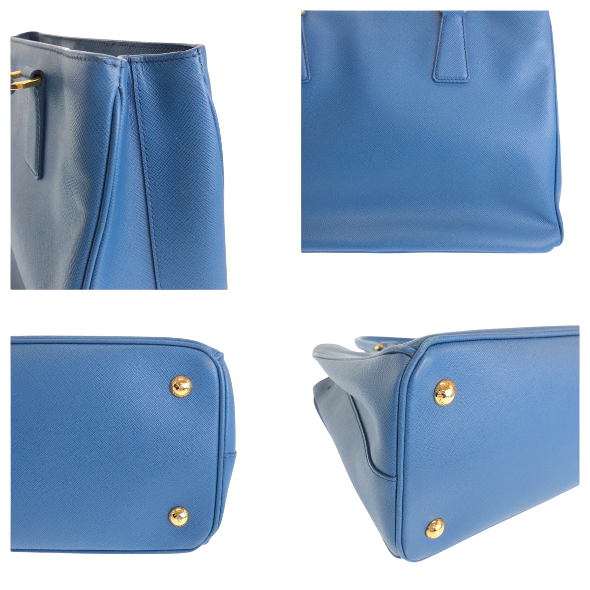 PRADA Tote Bag leather Blue GoldMetal Tote Bag Shoulder Bag Handbag 2way Safiano Galleria TriangleWith logo Women Used Authentic