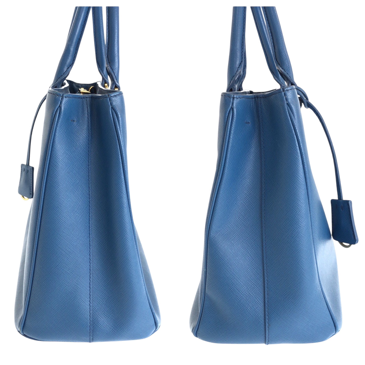 PRADA Tote Bag leather Blue GoldMetal Tote Bag Shoulder Bag Handbag 2way Safiano Galleria TriangleWith logo Women Used Authentic