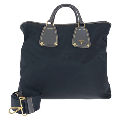 PRADA Tote Bag Nylon, Leather Black Gold Metal Tote Bag Shoulder Bag 2way Testo Saffiano mens Used Authentic