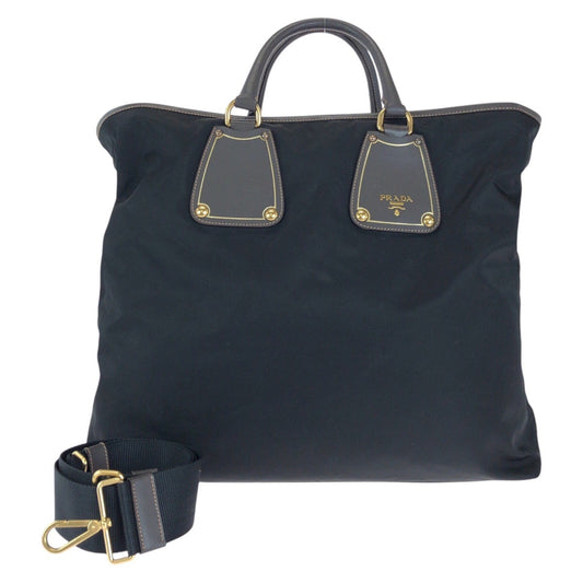 PRADA Tote Bag Nylon, Leather Black Gold Metal Tote Bag Shoulder Bag 2way Testo Saffiano mens Used Authentic
