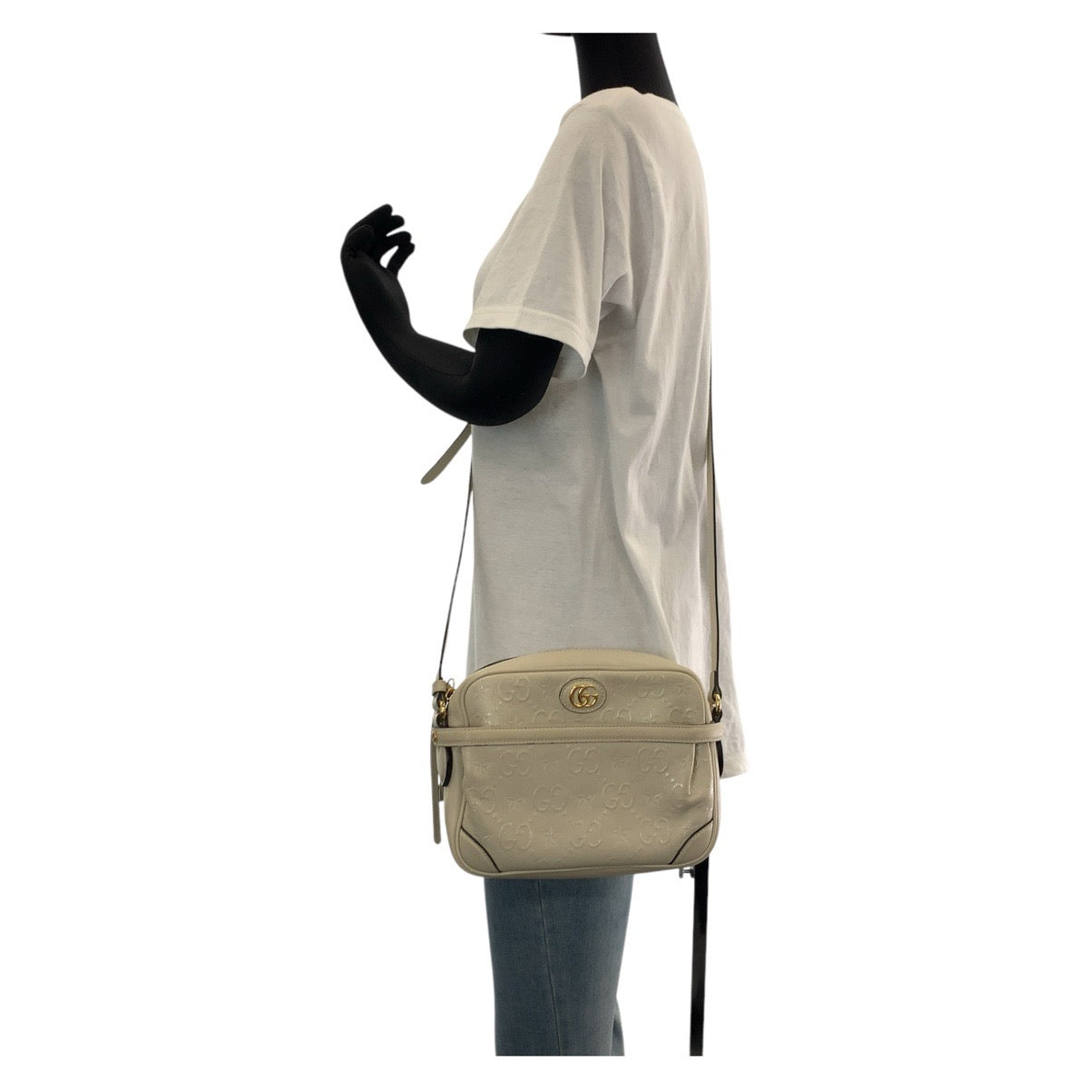 GUCCI Shoulder Bag 675776 leather White Cream Gold Metal GG star