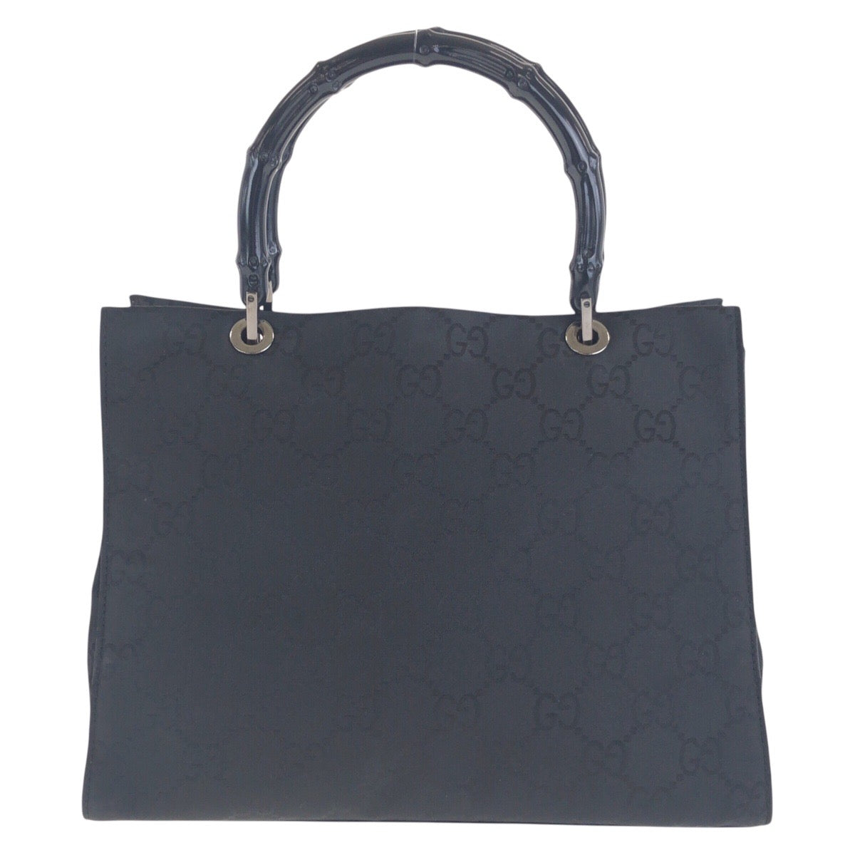 GUCCI Tote Bag 002 1016 GG canvas Black SilverMetal Tote Bag Shoulder Bag Bamboo Women Used Authentic