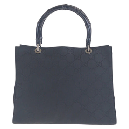 GUCCI Tote Bag 002 1016 GG canvas Black SilverMetal Tote Bag Shoulder Bag Bamboo Women Used Authentic