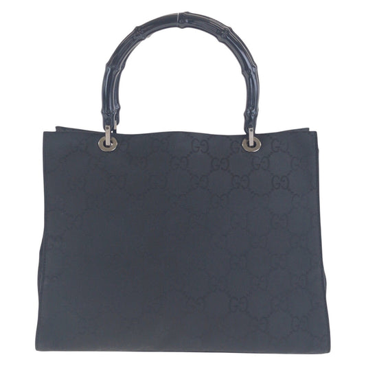 GUCCI Tote Bag 002 1016 GG canvas Black SilverMetal Tote Bag Shoulder Bag Bamboo Women Used Authentic