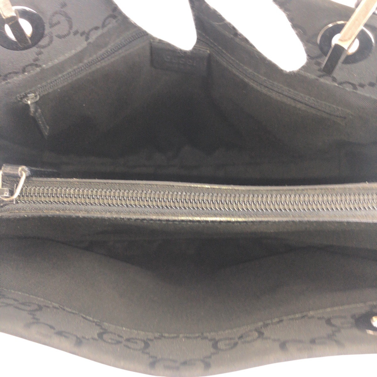 GUCCI Tote Bag 002 1016 GG canvas Black SilverMetal Tote Bag Shoulder Bag Bamboo Women Used Authentic