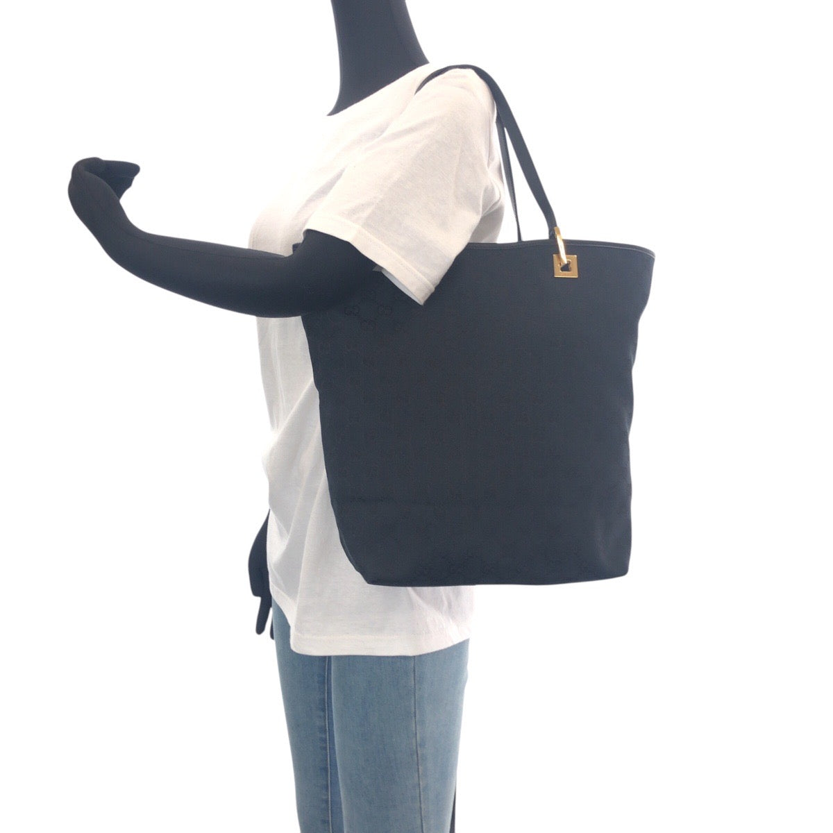 GUCCI Tote Bag 002 1098 GG canvas Black GoldMetal Tote Bag Shoulder Bag Women Used Authentic