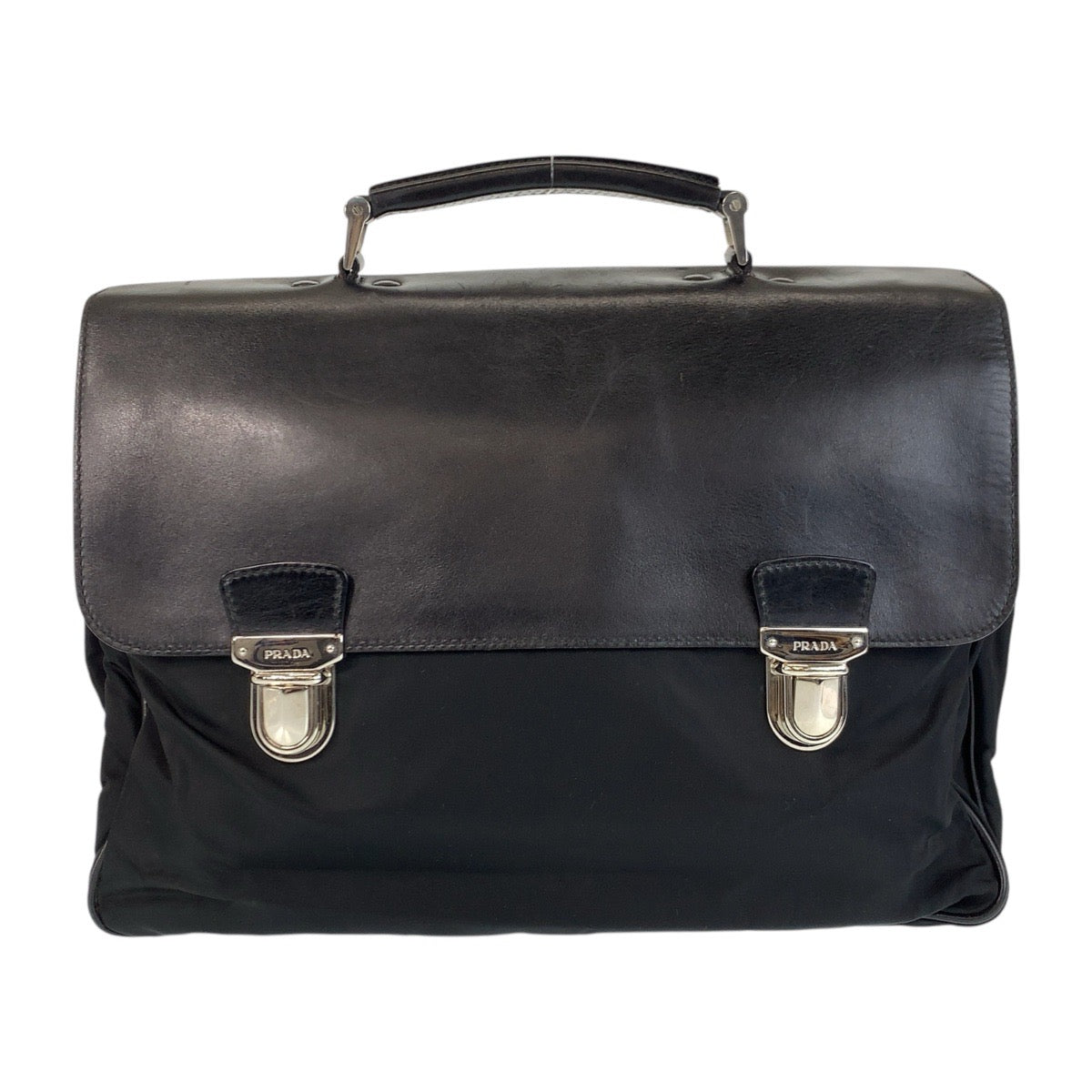 PRADA Business bag Nylon, Leather Black SilverMetal Business bag briefcase Test mens Used Authentic