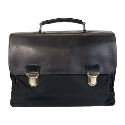 PRADA Business bag Nylon, Leather Black SilverMetal Business bag briefcase Test mens Used Authentic