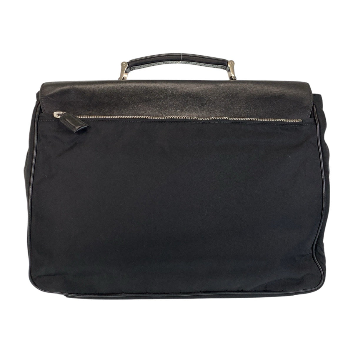 PRADA Business bag Nylon, Leather Black SilverMetal Business bag briefcase Test mens Used Authentic