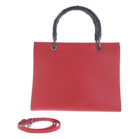 GUCCI Tote Bag 012 1016 leather Red black Tote Bag Shoulder Bag 2WAY Bamboo Women Used Authentic