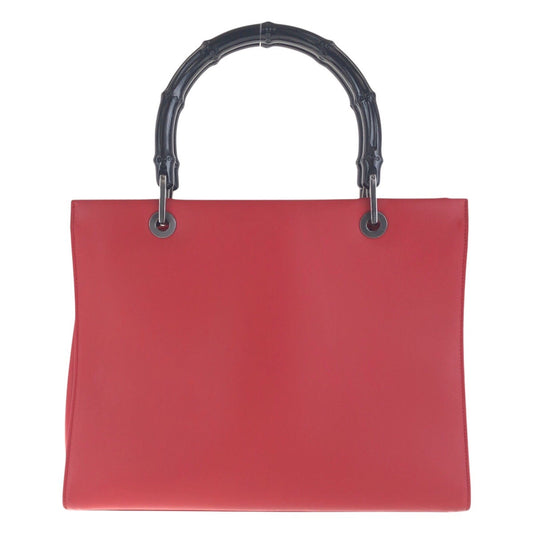 GUCCI Tote Bag 012 1016 leather Red black Tote Bag Shoulder Bag 2WAY Bamboo Women Used Authentic