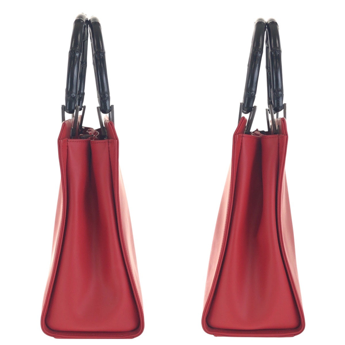GUCCI Tote Bag 012 1016 leather Red black Tote Bag Shoulder Bag 2WAY Bamboo Women Used Authentic