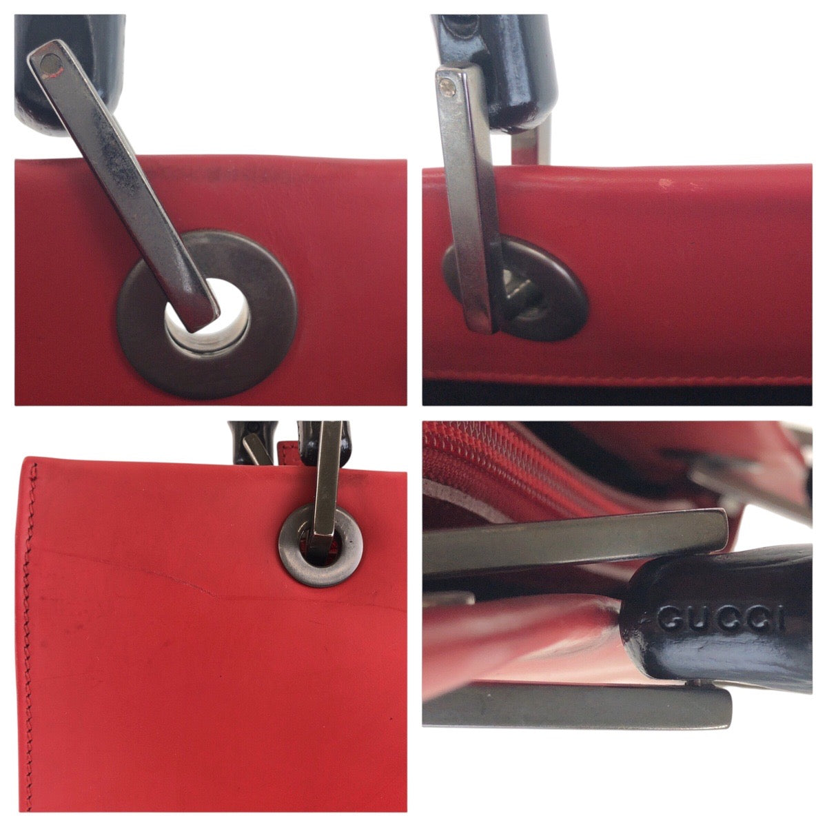GUCCI Tote Bag 012 1016 leather Red black Tote Bag Shoulder Bag 2WAY Bamboo Women Used Authentic