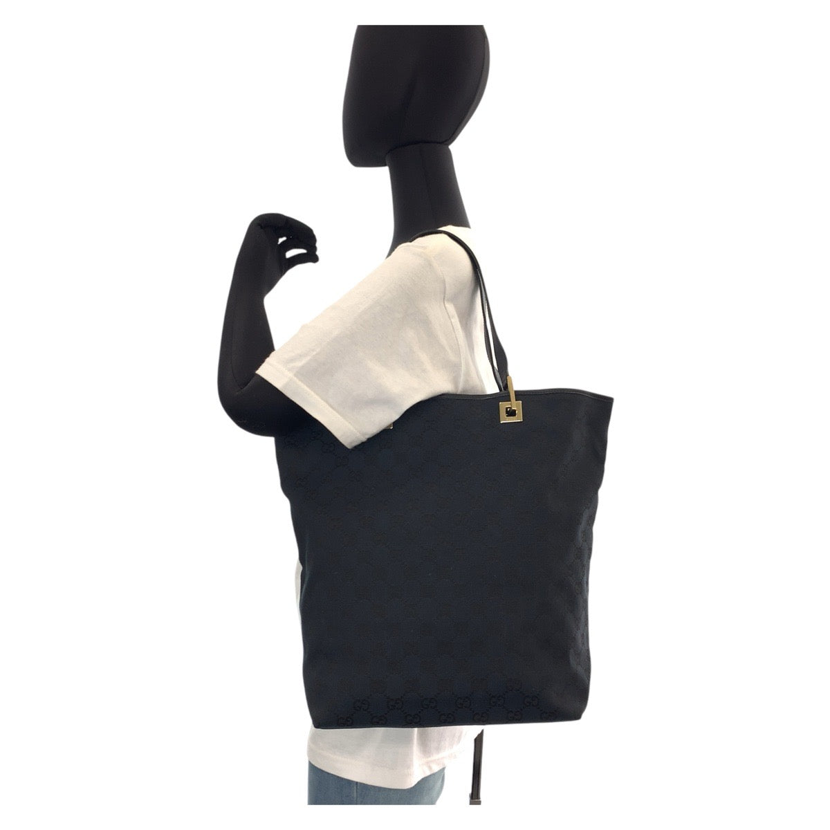 GUCCI Tote Bag 002 1098 GG canvas, leather Black GoldMetal Tote Bag Shoulder Bag Women Used Authentic