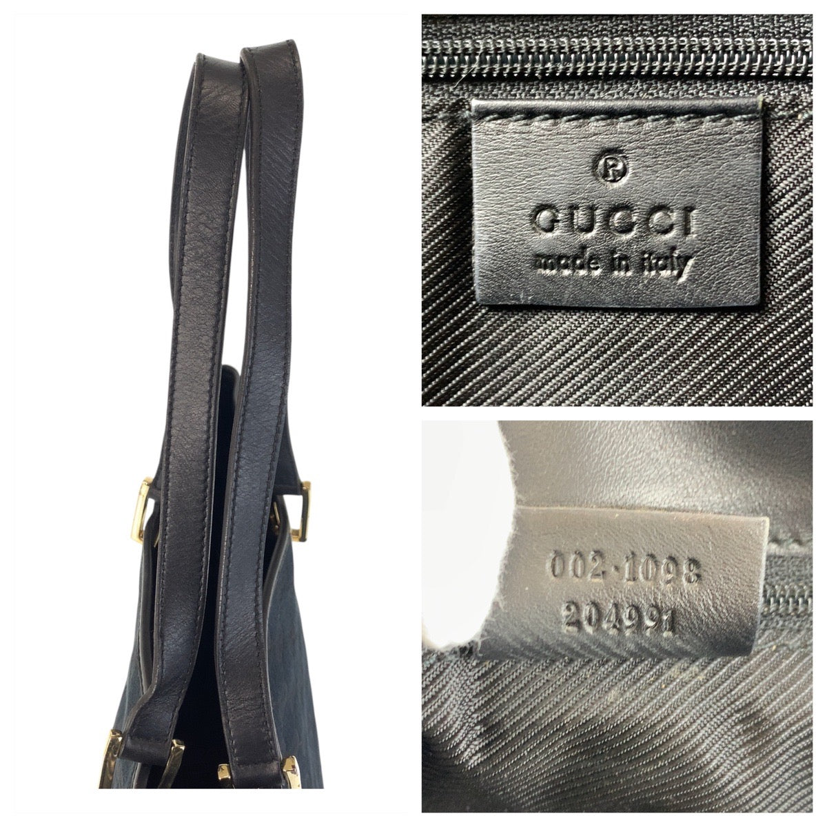 GUCCI Tote Bag 002 1098 GG canvas, leather Black GoldMetal Tote Bag Shoulder Bag Women Used Authentic