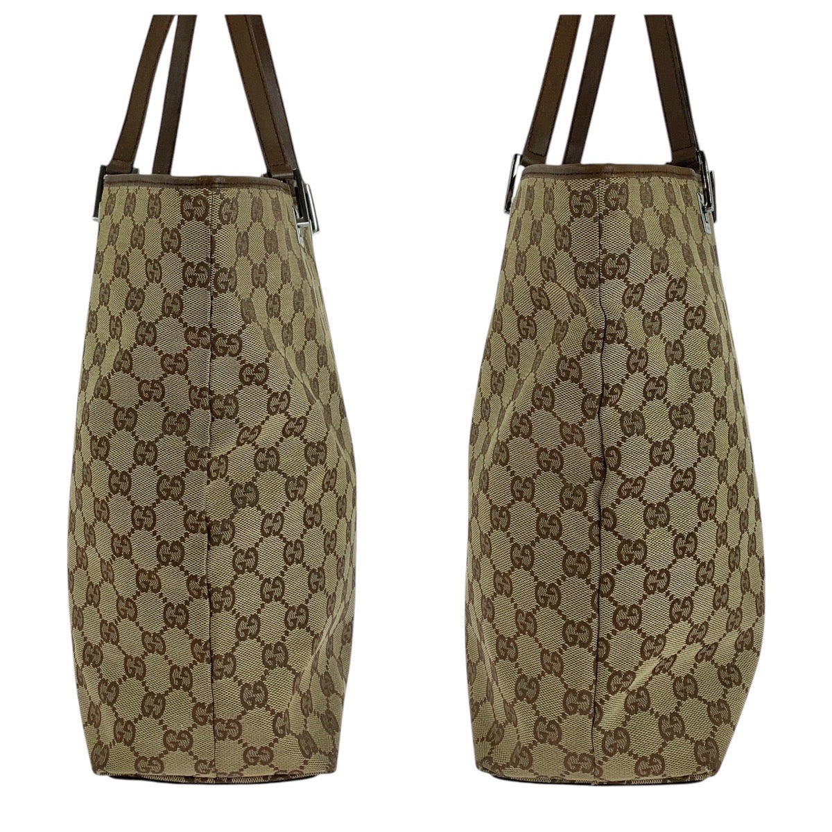 GUCCI Tote Bag 31243 GG canvas, leather Beige brown Tote Bag Shoulder Bag Women Used Authentic