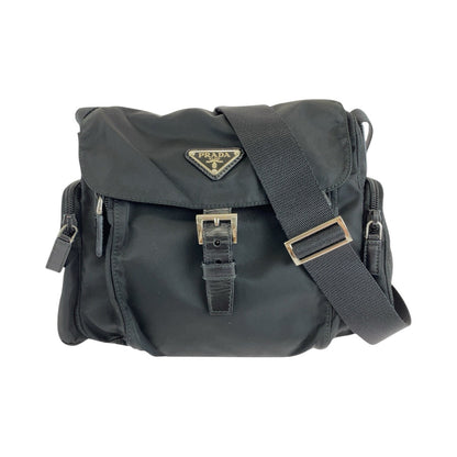PRADA Shoulder Bag Nylon Black SilverMetal Shoulder Bag Messenger bag Test Triangle With logo Women Used Authentic