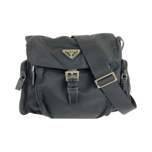 PRADA Shoulder Bag Nylon Black SilverMetal Shoulder Bag Messenger bag Test Triangle With logo Women Used Authentic
