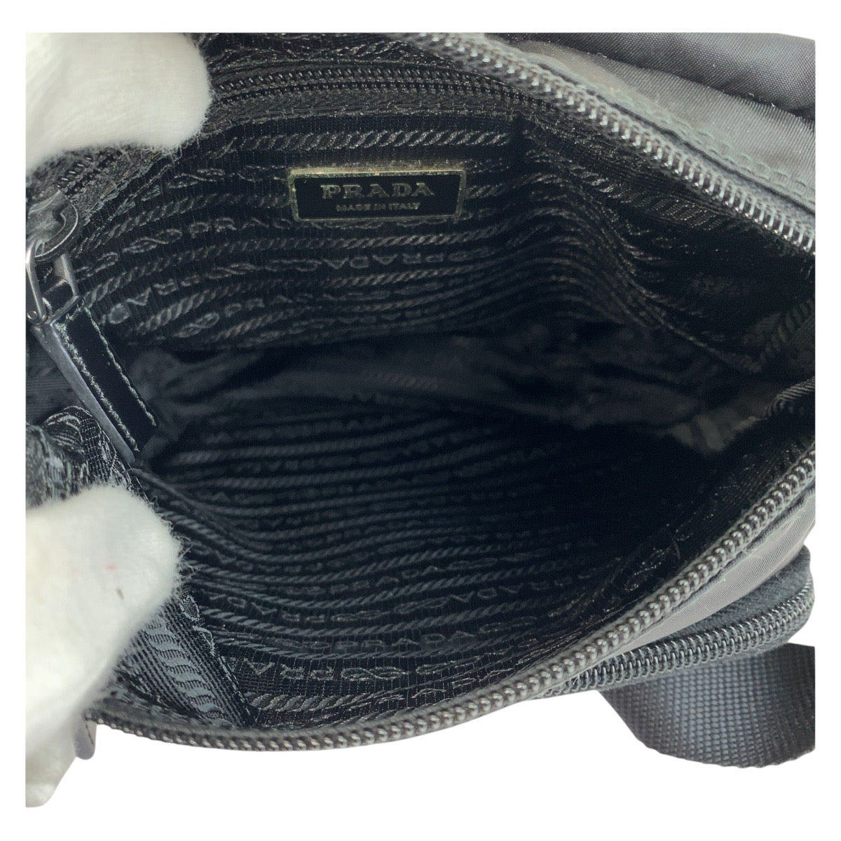 PRADA Shoulder Bag Nylon Black SilverMetal Shoulder Bag Messenger bag Test Triangle With logo Women Used Authentic