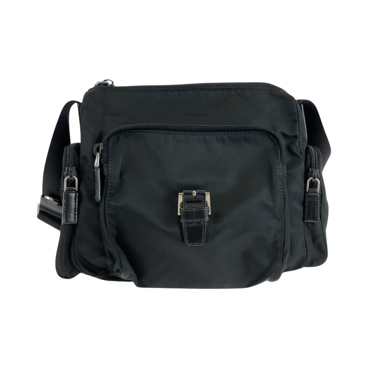 PRADA Shoulder Bag Nylon Black SilverMetal Shoulder Bag Messenger bag Test Triangle With logo Women Used Authentic