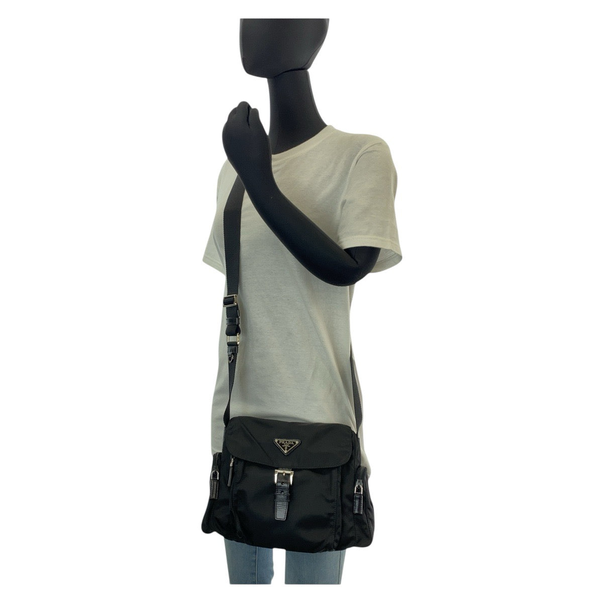 PRADA Shoulder Bag Nylon Black SilverMetal Shoulder Bag Messenger bag Test Triangle With logo Women Used Authentic
