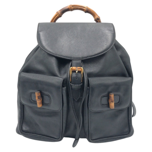 GUCCI Backpack 003 1998 0016 leather Black black Backpack Unisex Bamboo Women Used Authentic