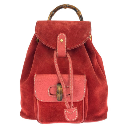 GUCCI Backpack 003 1956 0030 Suede, Leather Red Backpacks & Daypacks Backpacks Bamboo Women Used Authentic