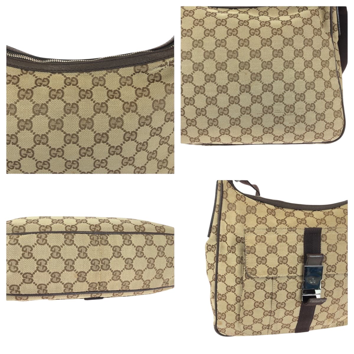 GUCCI Shoulder Bag 131211 GG canvas Beige Brown SilverMetal Shoulder Bag Crossbody Women Used Authentic