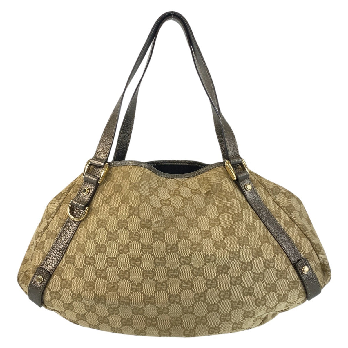 GUCCI Tote Bag 130736 GG canvas, leather Beige Gold Metal Tote Bag Shoulder Bag Abbey Women Used Authentic