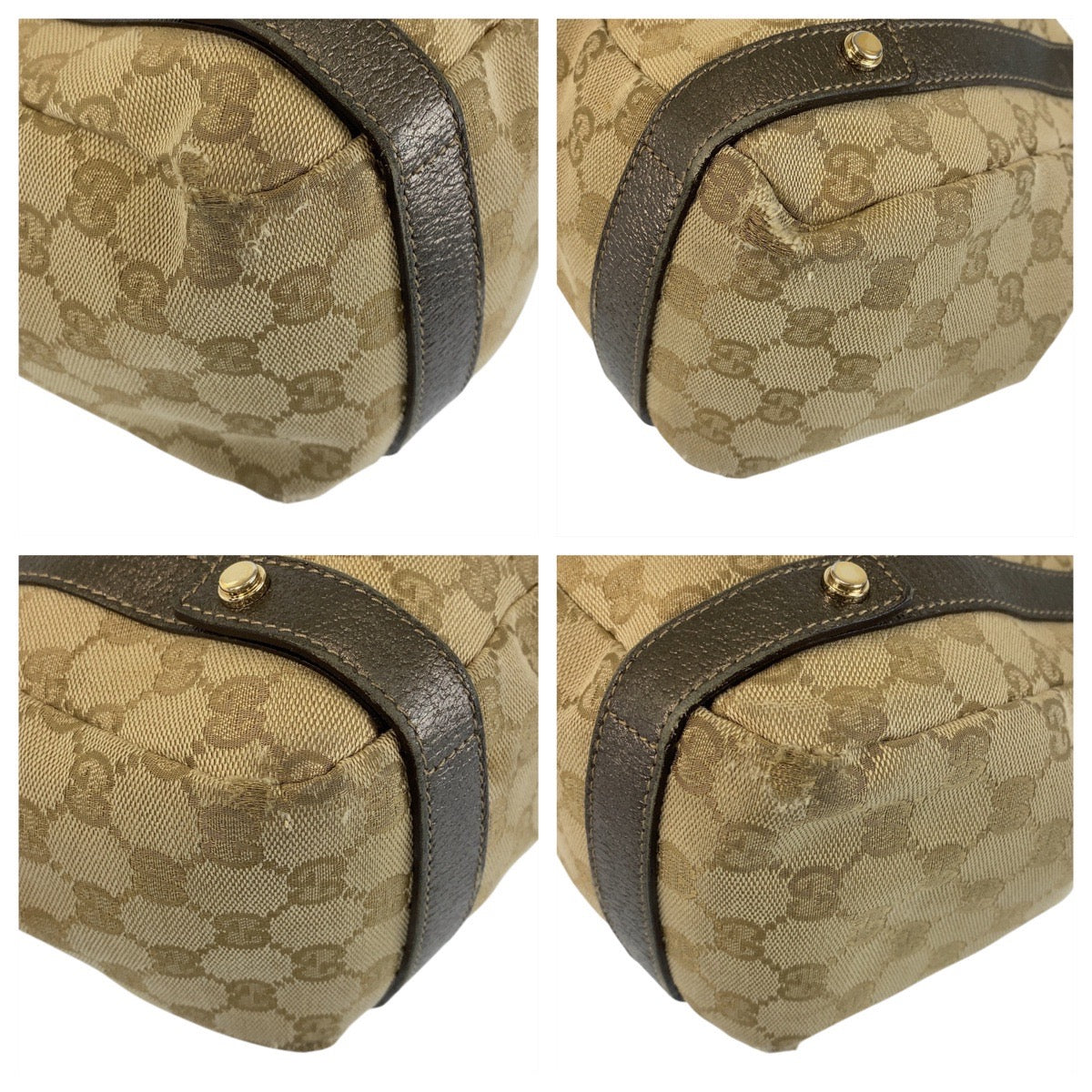 GUCCI Tote Bag 130736 GG canvas, leather Beige Gold Metal Tote Bag Shoulder Bag Abbey Women Used Authentic