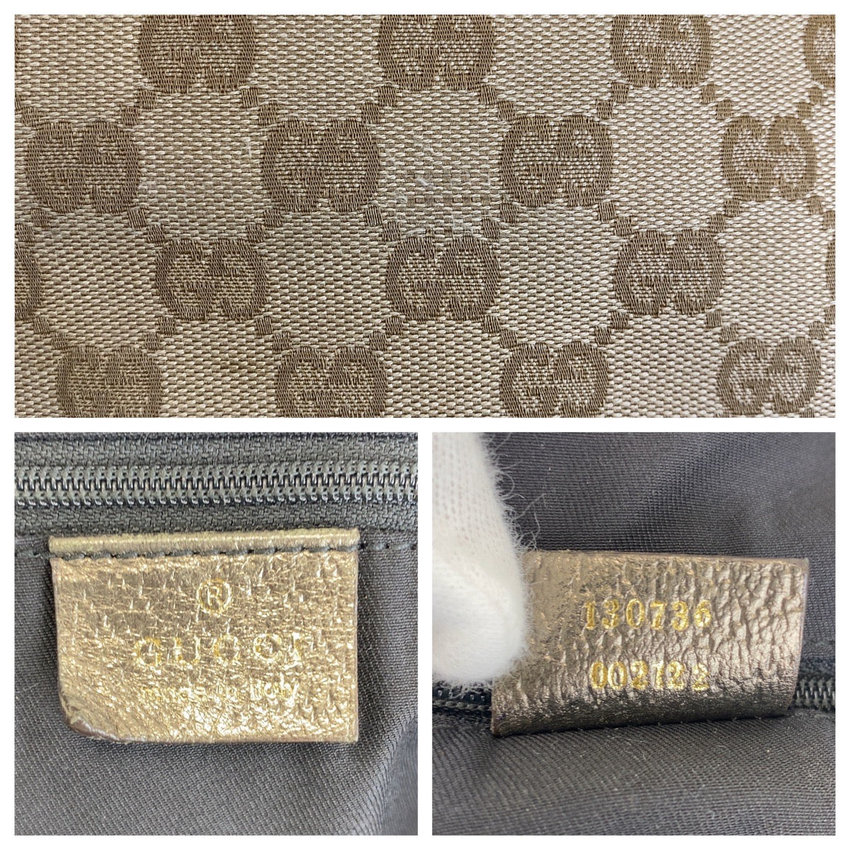 GUCCI Tote Bag 130736 GG canvas, leather Beige Gold Metal Tote Bag Shoulder Bag Abbey Women Used Authentic
