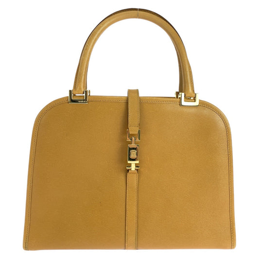 GUCCI Tote Bag 002 1071 leather Light Brown Camel Gold Metal Tote Bag handbag Jackie Women Used Authentic