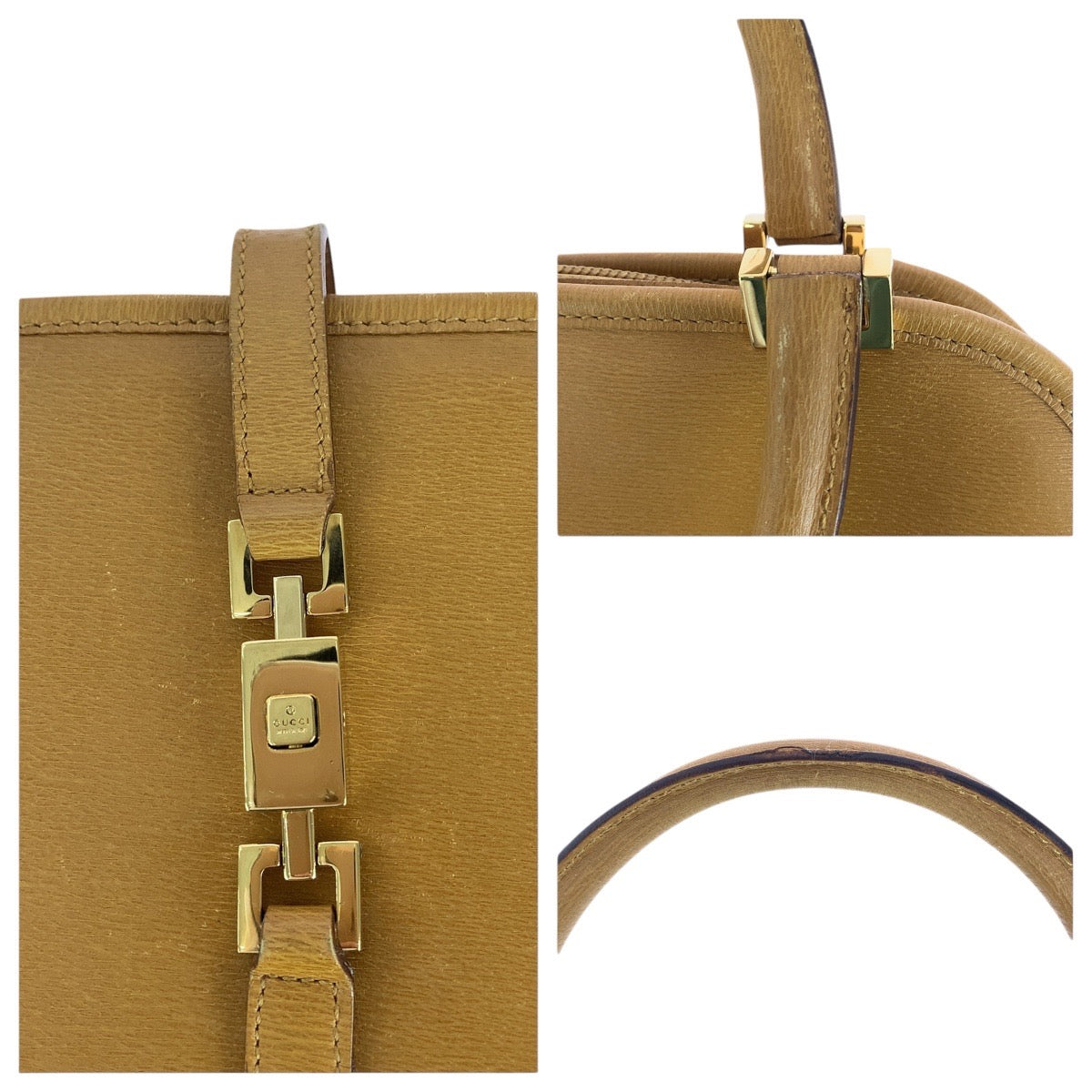 GUCCI Tote Bag 002 1071 leather Light Brown Camel Gold Metal Tote Bag handbag Jackie Women Used Authentic