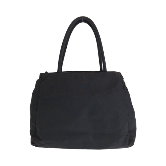 PRADA Tote Bag Nylon Black SilverMetal Tote Bag Shoulder Bag Test Triangle With logo Women Used Authentic