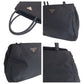 PRADA Tote Bag Nylon Black SilverMetal Tote Bag Shoulder Bag Test Triangle With logo Women Used Authentic