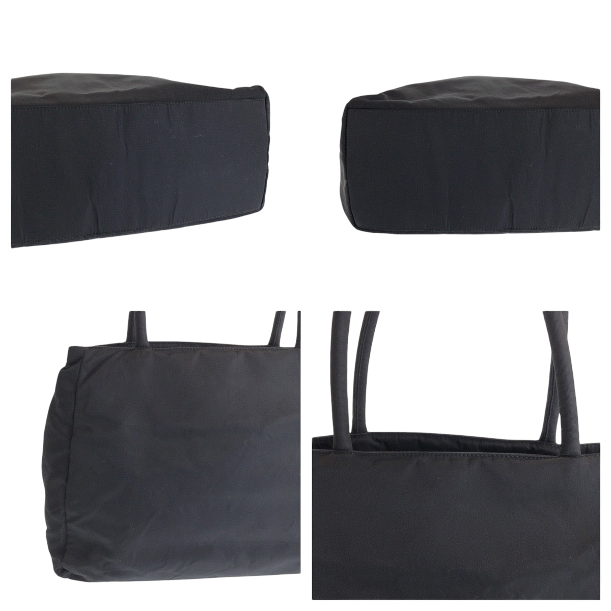 PRADA Tote Bag Nylon Black SilverMetal Tote Bag Shoulder Bag Test Triangle With logo Women Used Authentic