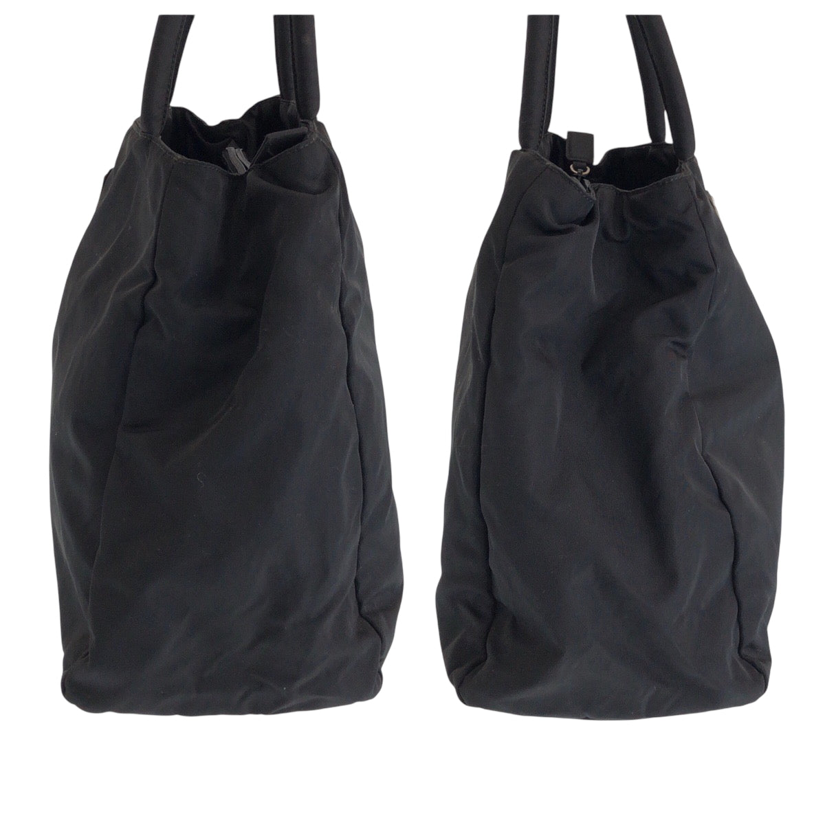 PRADA Tote Bag Nylon Black SilverMetal Tote Bag Shoulder Bag Test Triangle With logo Women Used Authentic