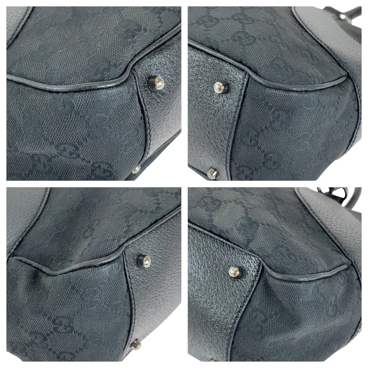 GUCCI Tote Bag 113011 GG canvas, leather Black black Tote Bag Shoulder Bag Women Used Authentic