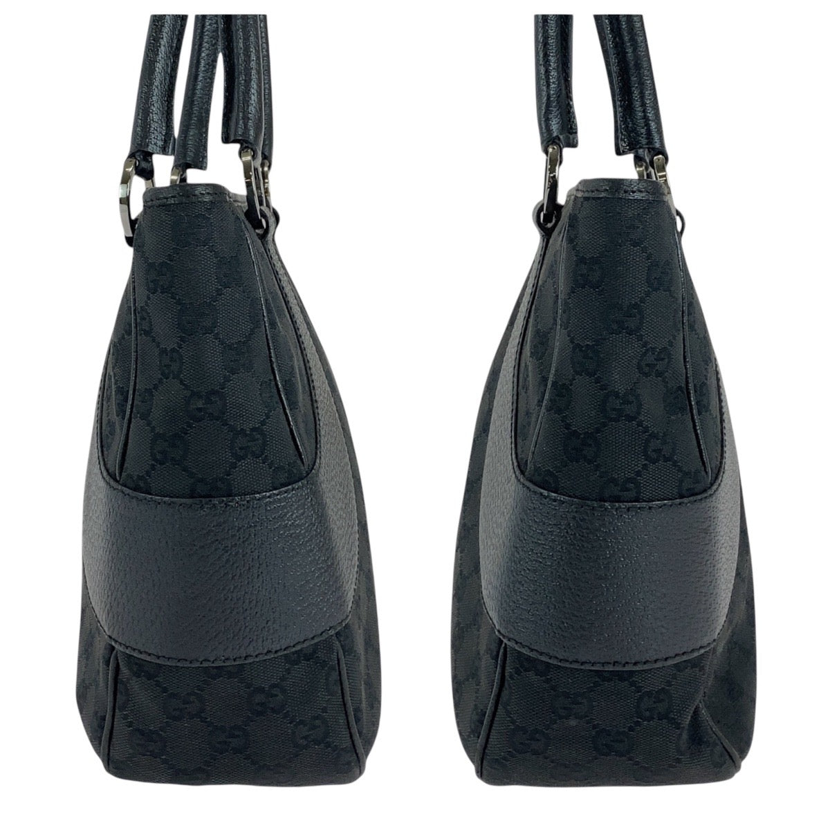 GUCCI Tote Bag 113011 GG canvas, leather Black black Tote Bag Shoulder Bag Women Used Authentic