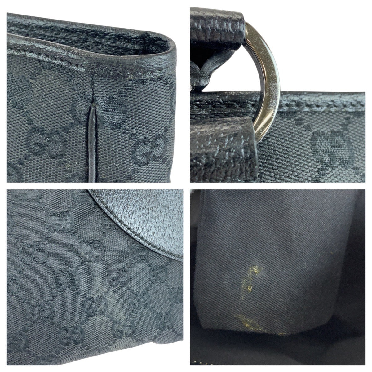 GUCCI Tote Bag 113011 GG canvas, leather Black black Tote Bag Shoulder Bag Women Used Authentic