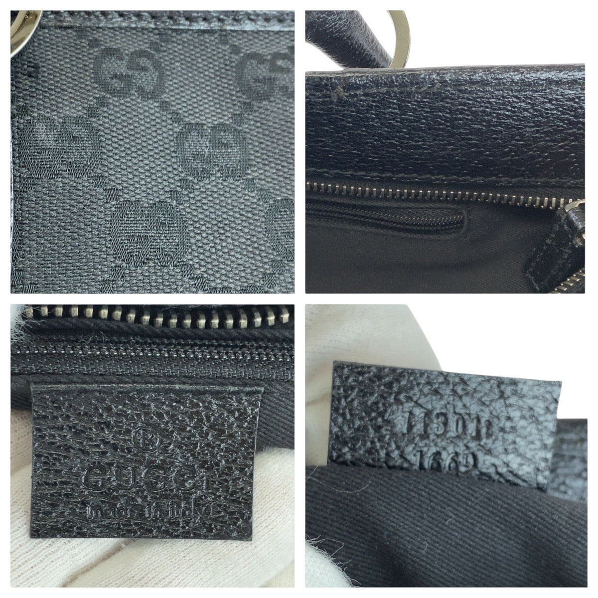 GUCCI Tote Bag 113011 GG canvas, leather Black black Tote Bag Shoulder Bag Women Used Authentic