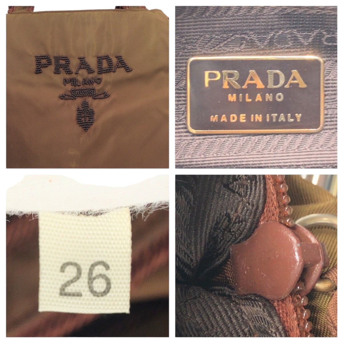 PRADA Tote Bag Nylon Brown Test Beads logo