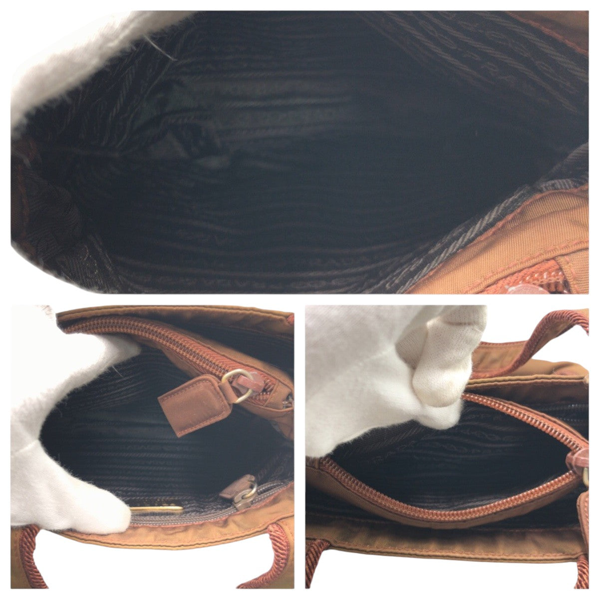 PRADA Tote Bag Nylon Brown Test Beads logo