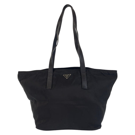PRADA Tote Bag Nylon Black SilverMetal Tote Bag Shoulder Bag Test Triangle With logo Women Used Authentic