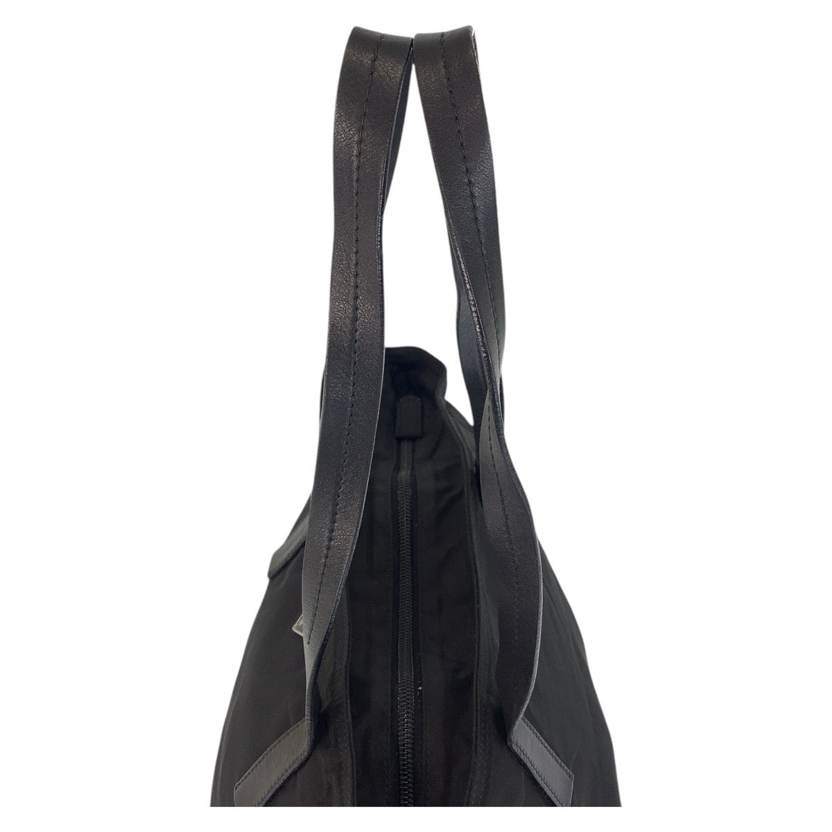 PRADA Tote Bag Nylon Black SilverMetal Tote Bag Shoulder Bag Test Triangle With logo Women Used Authentic