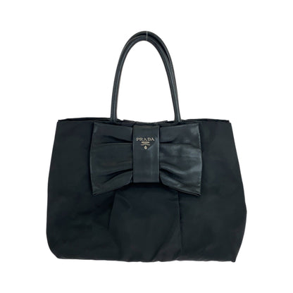 PRADA Tote Bag BN1601 Nylon Black SilverMetal Tote Bag handbag Test Ribbon TriangleWith logo Women Used Authentic